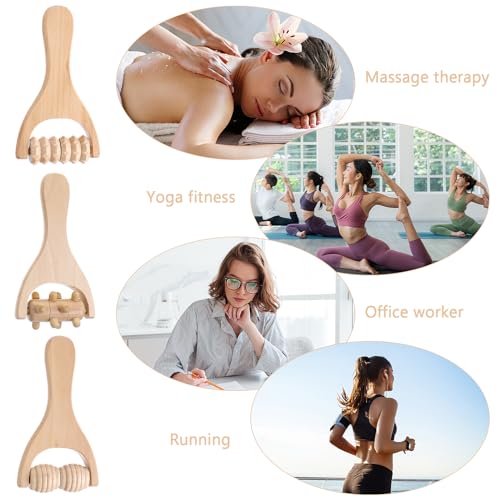 Abeillo 3Pcs Wood Therapy Massage Tools Wooden Massage Rollers, Hand Massage Tools Manual Muscle Roller Stick for Relaxes Thigh, Leg, Hands Full Body Muscle Men Women - style: Style B