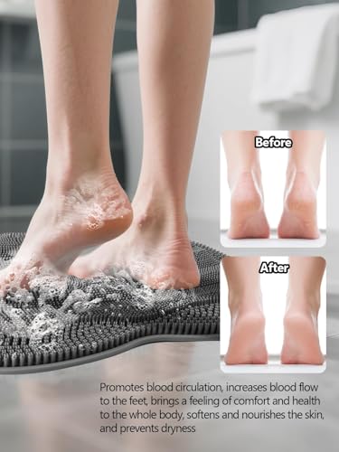 Kalolary Silicone Shower Foot Scrubber Mat with Non Slip Suction Cups - color: Grey