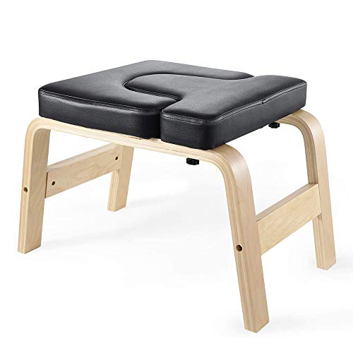 C-CHAIN Balanced Yoga Headstand Bench - Ideal for Workout, Fitness and Gym, for Both Beginner and Experience Yogis - Wood and PU Pads - Relieve Fatigue and Build Up Body - color: Black