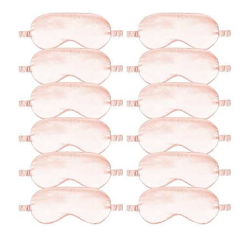 12PACK Silky Sleep Masks Satin Eye Mask Silk Eyes Cover for Sleeping Blackout Eyeshades Soft Blindfold Travel Nap Gifts - color: Blush