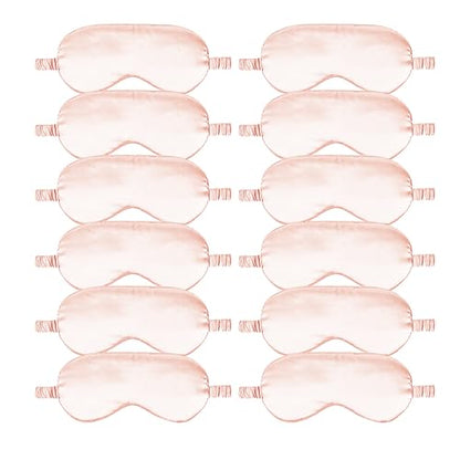12PACK Silky Sleep Masks Satin Eye Mask Silk Eyes Cover for Sleeping Blackout Eyeshades Soft Blindfold Travel Nap Gifts - color: Blush