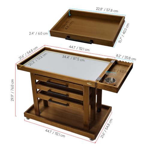 MEEDEN Extra Large Art Supplies Storage Cart: 5-Tier Utility Rolling Cart | Wood Rolling Taboret Trolley Cart with 3 Drawers, Detachable Side Tray, Brush Holder & Lockable Casters for Artist, Walnut - color: Walnut, size: Extra Large