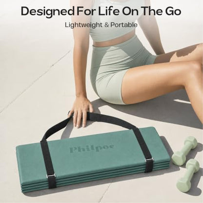 Foldable Yoga Mat, 70''x24''x0.24''(6mm）Non-slip POE Exercise Mat - color: Dark Green