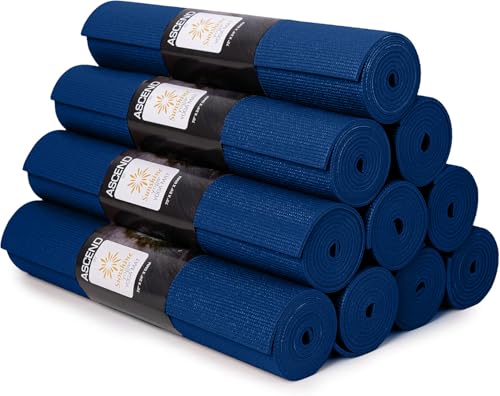 Ascend 6mm Thick Yoga Mat, 4 Pack, 72x24in - color: Dark Blue, size: 10 Pack