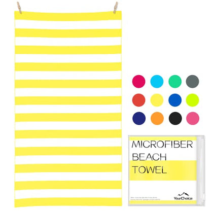 Your Choice Microfiber Beach Towel Sand-Free Quick Dry (67"x35"/60"x30") - color: N-yellow Stripes, size: Extra Large(67x35")
