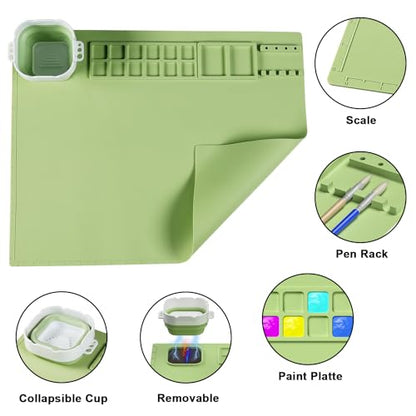 Creator Silicone Painting Mat, 20"x16" with Cup, Nonstick Sheet for Resin Jewelry Casting, Art, DIY, Drawing, Clay and Play Doh - color: Green