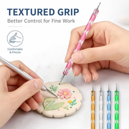 DIYOOHOMY 18 Pcs Polymer Clay Tools Kit, Rolling Pin with Thickness Rings | Air Dry Clay Jewelry Earring Making Set Sculpting, Small Acrylic Roller, Dotting, Tissue Blades Cutters Craft Knife, Needle - color: 14 Pcs