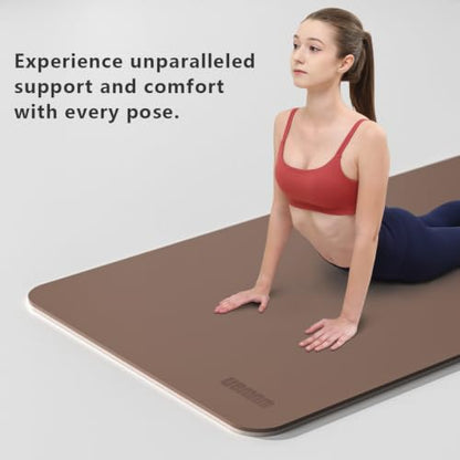 Wide Yoga Mat-80cm Extra Thick 1/3'' Fitness Exercise Mat Carry Strap - color: milky coffee