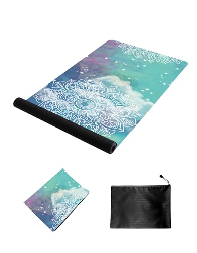 nuveti Printed Travel Yoga Mat 1/16 Inch Thick Non Slip Fitness Workout Mat | with Carrying Bag, Foldable Lightweight Suede & Natural Rubber Yoga Mat for Yoga Pilates and Fitness 72" L x 24" W x 1.5mm - color: RuiQiXiangYun