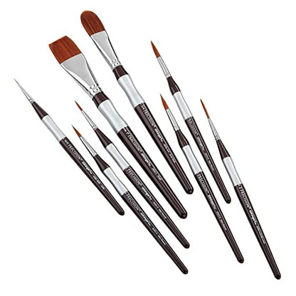 KINGART 1070C Premium 8 Pc. Precision Acrylic Artist Paint Brushes, Short Comfort Handle, Synthetic Taklon Hair for Acrylic, Oil, Watercolor and Gouache Paints, Set of 8