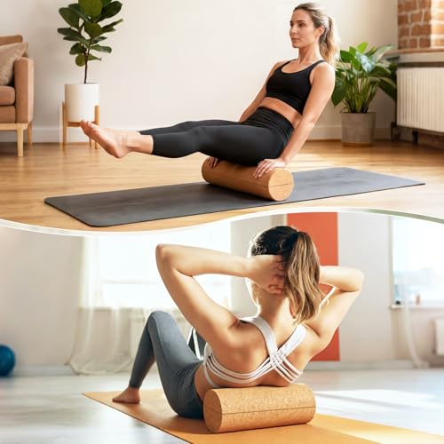 Balance Board for Ankle Stability Training, Cork Wobble Board Set with Foot Massage Roller and Resistance Band for Home Office Gym, Exercise Equipment for Physical Therapy and Yoga
