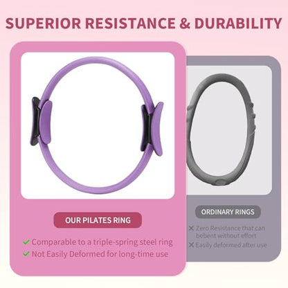 Pilates Ring Set for Women, Home Workout Pilates Equipment with Resistance Bands, 14'' Magic Circle, Mini Ball, Pilates Starter Kit for Strength - color: Purple