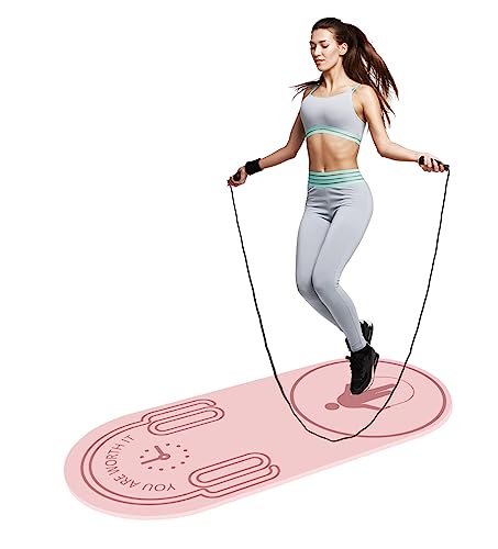 8/20/30mm Jump Rope Mat Fitness Exercise Mat Durable, Non-Slip, Workout Mats with Jump Rope & Carrying Bag for Home Gym Flooring (55"x 24") - color: Pink-8mm
