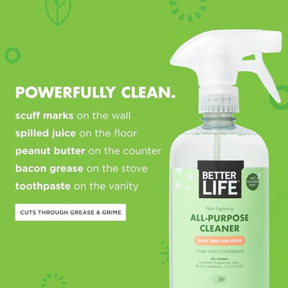 Better Life All Purpose Cleaner - Multipurpose Home and Kitchen Cleaning Spray for Glass, Countertops, Appliances, Upholstery & More - Multi-surface Spray Cleaner - 24oz (Pack of 2) Clary Sage/Citrus - size: 24 Fl Oz (Pack of 2)