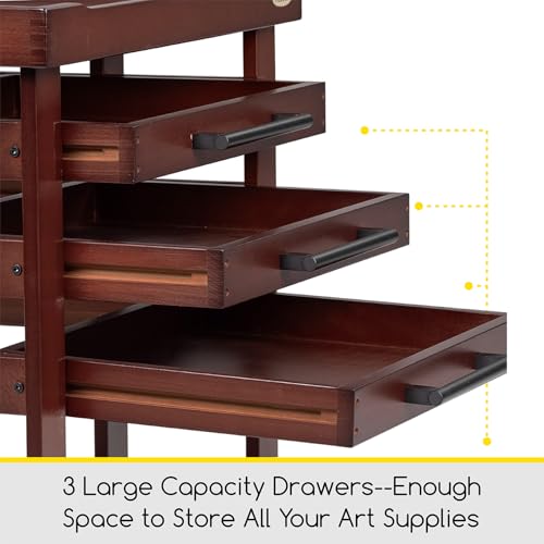 MEEDEN Art Supplies Storage Cart: 5-Tier Utility Rolling Cart | Solid Beech Wood Craft Orgnizer Trolley Cart with 3 Drawers on 4 Wheels - Dark Walnut - color: Dark Walnut, size: Standard