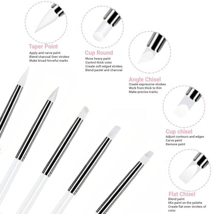 5Pcs Silicone Sculpting Tools for Polymer Clay, Nail Art & Craft DIY | Silicone Shaping Brushes for Clay Modeling, Ceramic, Fondant, Nail Art Design, Detailing and DIY Projects - color: White