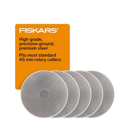 Fiskars 45mm Rotary Blades (5 Pack) - Rotary Cutter Blade Replacement - Crafts, Sewing, and Quilting Projects - Grey - size: 45mm, style: 5 Pack - Standard