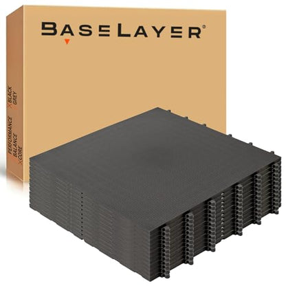 Baselayer CORE Series Interlocking Floor Tiles - Durable ½ in TPE (Rubber Like, NOT Foam, no Odor) - Gym Flooring for Stretching, Yoga, Pilates - Black, 30 SqFt (12 Pack) - Made in USA