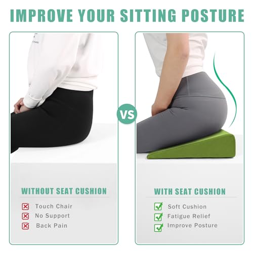 BUYUE Wedge Cushion for Butt Lift Women, Hard-Firm EVA Foam for Lift HIPS Up Fitness Training, Plank Position Mat, Non-Slip Chair Seat Pad, 15.7"x 12.5", Green - color: Green
