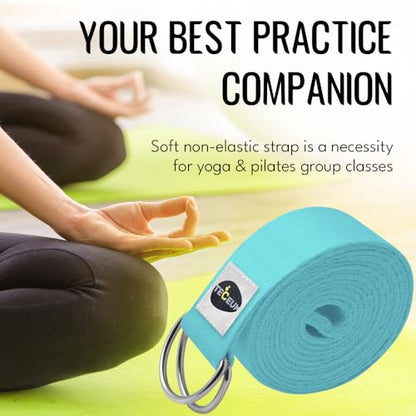 TECEUM 2 IN 1 Yoga & Mat Strap for Stretching – Cotton – 6/8/10 ft - color: Blue, size: 10 ft