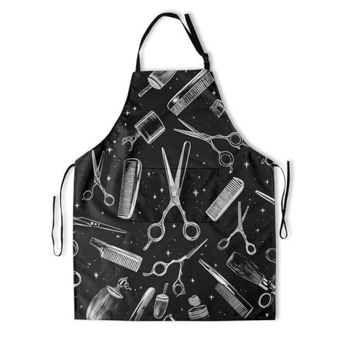 Art Apron with Pocket for Women Men | Kitchen Aprons Chef Apron for Cooking Baking BBQ Painting Gardening - color: Hairstylist