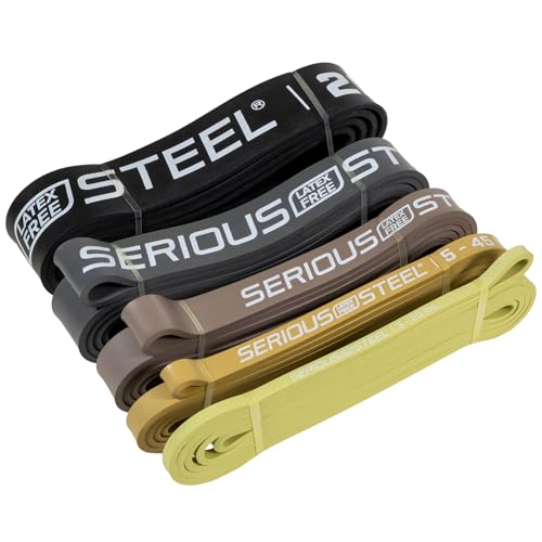 Serious Steel Fitness Non Latex (Latex Free Resistance Bands) Resistance Bands Exercise Bands | Use for Pull-Ups, At Home Workouts, Strength Training and Resistance Training(41" Sets) - color: Tan Set (5-Bands) [3-170 lbs]