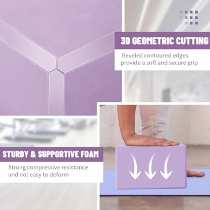 biguphate 2 Pack Yoga Blocks, 3"x6"x9" Beveled Edges Non-Slip, Yoga Bricks - color: 2PACK-369-Light Purple, size: 9x6x3IN