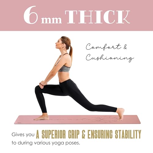 Non Slip TPE Yoga Mat 6mm Thick with Carrying Strap, Lightweight Exercise Mat for Home Workout, Pilates & Fitness, Comfort Cushion Workout Mat