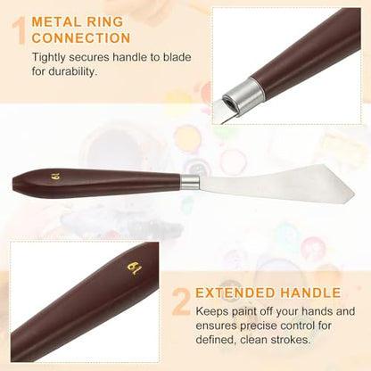 HARFINGTON 5pcs Palette Knife Painting Tool 3.7"x0.94" Red/Silver | Stainless Steel, Art Spatula Pallet Knives Scrapers Tools, with Plastic Handle, for Acrylic Oil Canvas Mixing Spreading