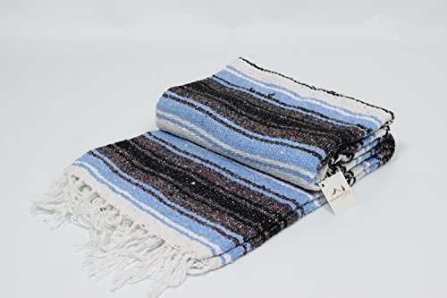 Open Road Goods Light Blue Mexican Blanket - Authentic Serape Falsa Blanket - Handmade - color: Light Blue