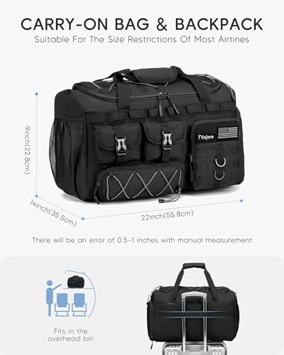 Tactical Gym Bag for Men Women Carry On Luggage 22x14x9 Airline Approved - color: Khaki, size: Large