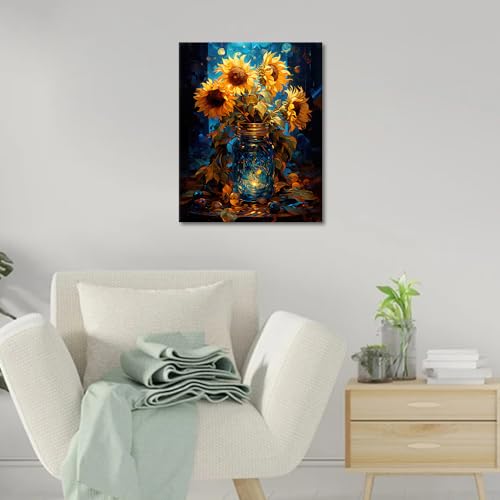 TUMOVO Paint by Number for Adults DIY Paint by Numbers Sunflowers in a Glass Jar Night Sky Abstract Paint by Numbers for Beginners Oil Hand Painting by Numbers Home Wall Decor Art Crafts 16x20 inch - color: Artwork-07