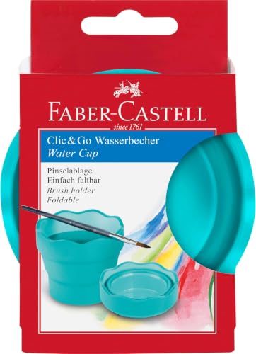 Faber-Castell Clic & Go Portable Paint Water Cup with Brush Holder, Turquoise - Collapsible Paint Brush Cleaner Rinse Cup, Travel Friendly Painting Accessories (Pack of 6) - size: 1 Count (Pack of 6)