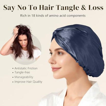 ZIMASILK 22 Momme 100% Mulberry Silk Bonnet for Sleeping Women, Navy - color: Navy