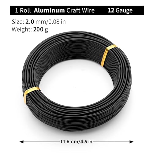 Bonsai Training Aluminum Wire, 2.0mm 12 Gauge Black 200g, Bendable Anodized Craft Wire, Flexible Armature Wire for Bonsai Tree Shaping, DIY Handcraft and Model Making(Black-2.0) - color: Black, size: 12 Gauge