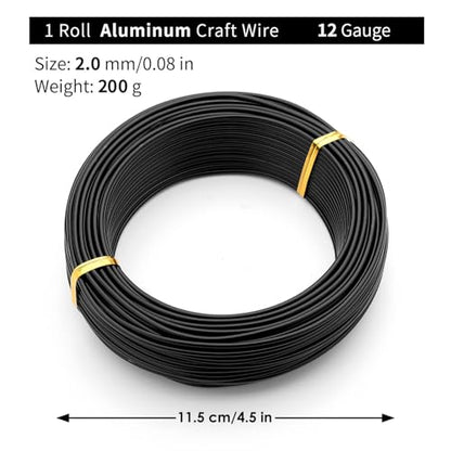 Bonsai Training Aluminum Wire, 2.0mm 12 Gauge Black 200g, Bendable Anodized Craft Wire, Flexible Armature Wire for Bonsai Tree Shaping, DIY Handcraft and Model Making(Black-2.0) - color: Black, size: 12 Gauge