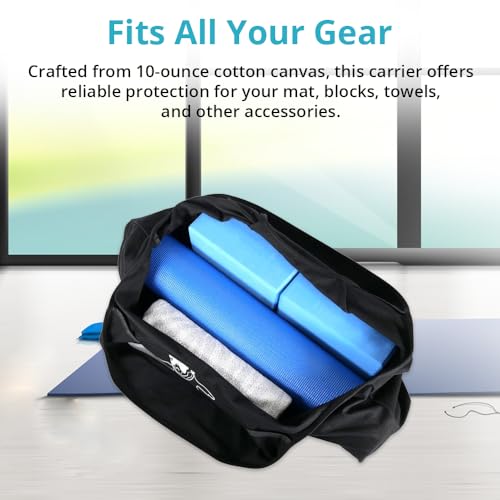 Wild Essentials Yoga Bag, Exercise, Tote, Large Carrier, Shoulder Strap, Inner Pocket, Fits Most Mats, Recycled Cotton Canvas - color: Black-Balance