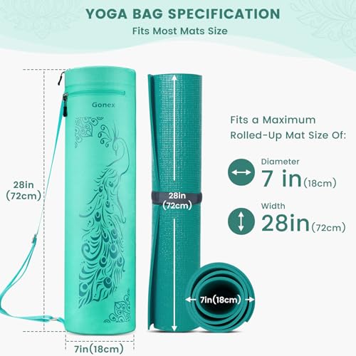 Gonex Yoga Mat Bag, Full-Zip Mat Carrier | 600D Oxford Fabric, Wet Pocket, Front Zip Pocket, Adjustable Strap, Fits Mats up to 26" - color: Green