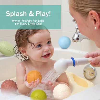 Bath Toys, Soft Sport Sensory Balls for Toddlers Boys Girls No Hole Wheat Straw Soft Montessori Toys for Babies 6 Months+, Swimming Pool Beach Shower Baby Toys - style: Sports Bath Ball Set