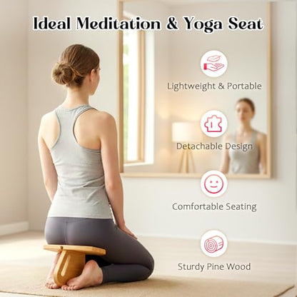 Meditation Bench, Pine Wood Seiza Kneeling Stool with Carry Bag