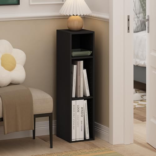 Furinno Fulda Book Shelf, 3-Tier Narrow Bookshelf, Bookcase with 8-in Width Storage Shelf, 9.3 x 7.9 x 31.5, for Living Room, Bedroom, Home Office, Blackwood - color: Blackwood, size: 3-Tier, 8-Inch Width