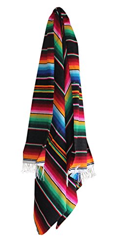 Del Mex Mexican Serape Blanket (Large, Black) - color: Black, size: Large