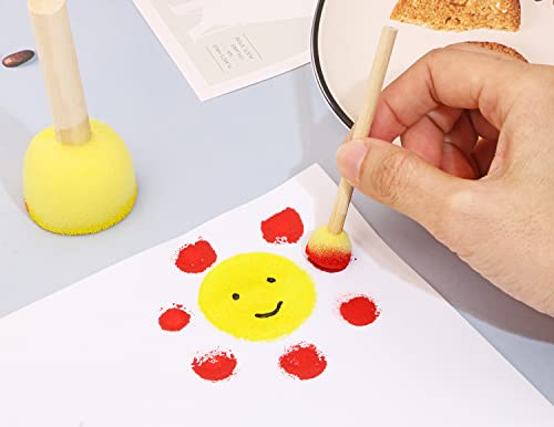 Foam Sponge Brushes Set Penta Angel 8Pcs Multi Size Round Painting Sponges Tools with Wood Handle for Acrylic Stains Watercolor Varnishes and Crafts DIY(Mixed Size, Yellow) - size: Mixed Size