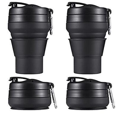 2PACK Collapsible Coffee Cup, 16 OZ 480ml Silicone Folding Camping Mug, Leak Proof BPA Free Portable Sport Bottle with Lids for hiking, Microwave & Dishwasher Safe (Black) - size: 2 x 16 Ounces
