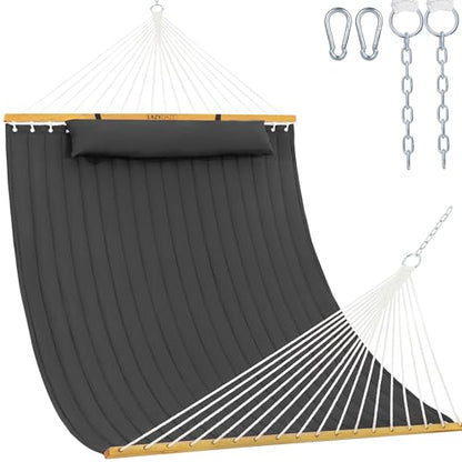 Lazy Daze 12 FT Double Quilted Hammock with Spreader Bar for Outside, Gray | 2 Person Heavy Duty Hammock with Detachable Pillow and Carabiners for Outdoor Backyard Poolside, 450lbs Weight Capacity - color: Dark Gray