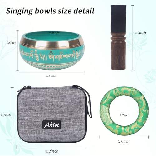 Kmise Tibetan Singing Bowls Set- Handmade in Nepal Meditation Sound Bowls for Yoga, Meditation, Mindfulness, Healing and Chakra Balancing, Stress Relief (5', Green) - color: 5inch Green
