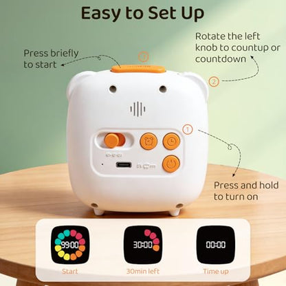 M&G Digital Timer for Kids, 99 Min Visual Timers with Alarm, Rechargeable Kitchen Timer Up to 10 Days, Office Scene Accurate Timing, 3 Sound Modes, Daily Use at Home Classroom
