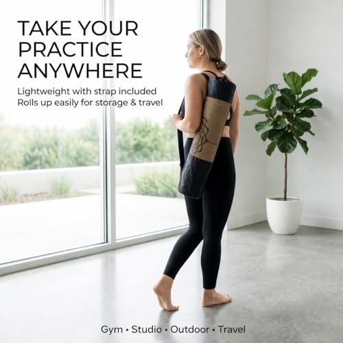 Workout Mat with Carrying Strap - 6mm Thick Cork Yoga Mat (72” x 24”) - Non-Slip Cork Mat for Home, Gym, Fitness & Hot Yoga - Lightweight, Cushioned, Durable & Sweat-Resistant by Fitby