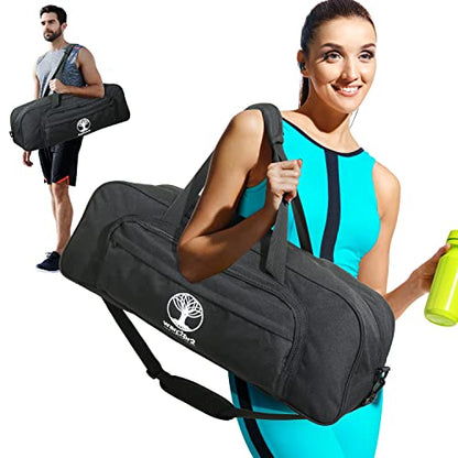Yoga Mat Bag Carrier with 8-Pocket & Wet Pocket, Air Vent | Large Yoga Mat Holder Fits Thick Mats & Blocks | Gym Duffle Bag for Women & Men - color: Black