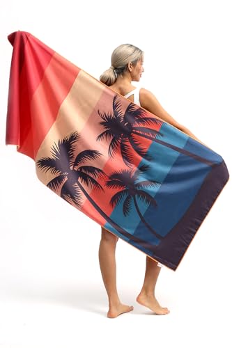 Eunzel 2 Pack Microfiber Beach Towel, Quick Dry Travel Towel Large Sand Free Towel for Beach, Camping, Swim Pool, Gym, Sports& Yoga 71"x32", Retro Tropics/Tropical Sunset - color: Retro Tropics& Tropical Sunset